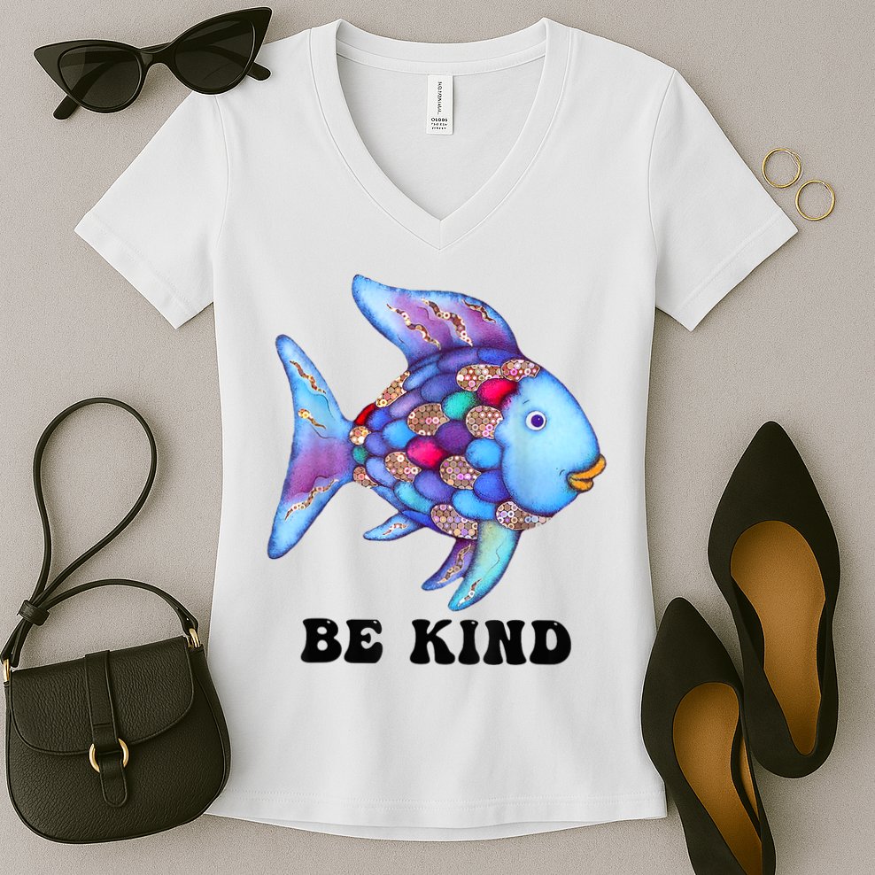 Be Kind Rainbow Fish Teacher Life Teaching Back To School Women's V-Neck T-Shirt