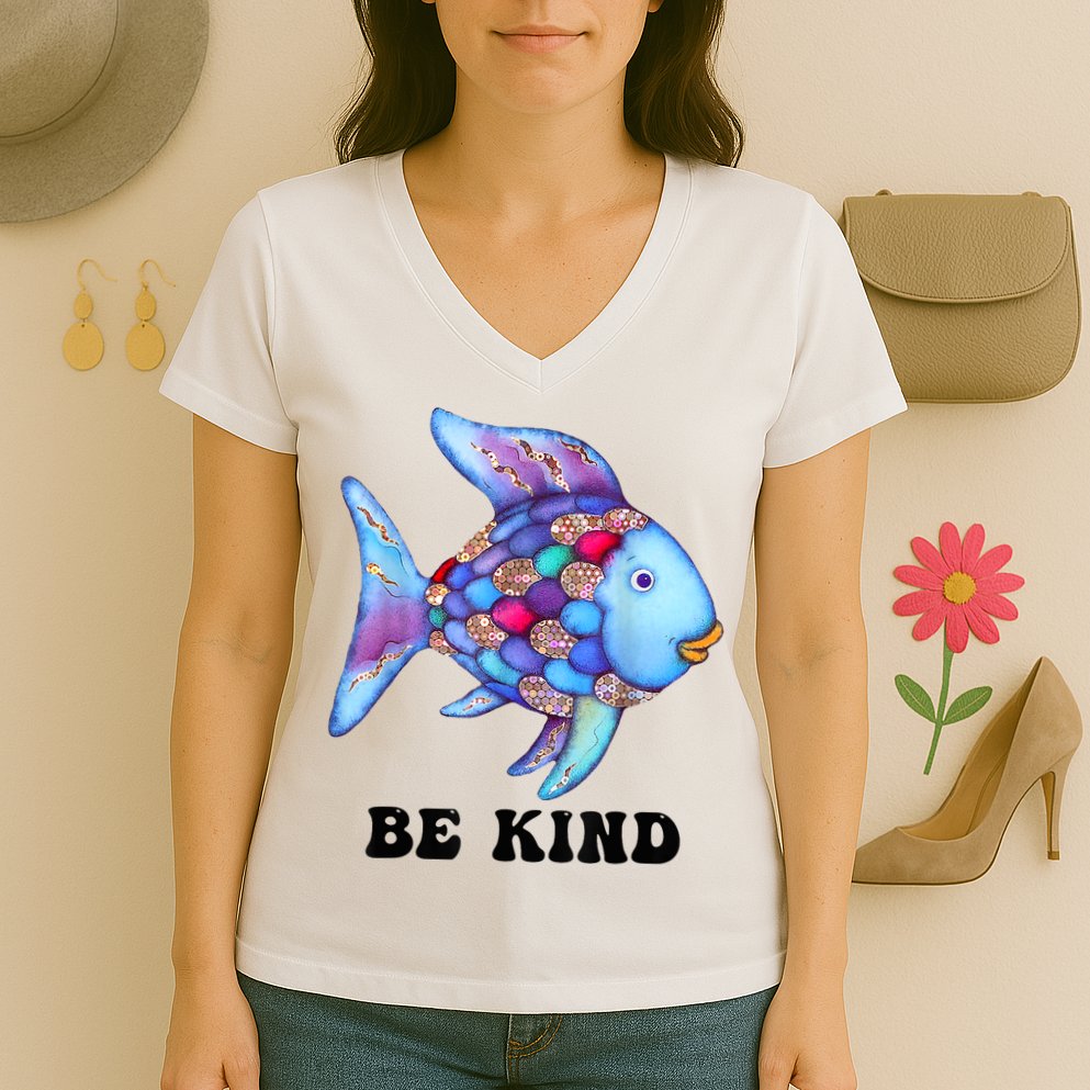 Be Kind Rainbow Fish Teacher Life Teaching Back To School Women's V-Neck T-Shirt