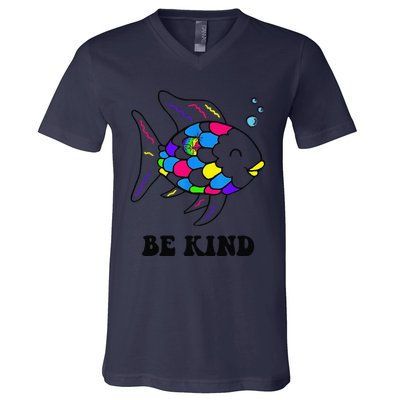 Be Kind Rainbow Fish Teacher Life Teaching Back To School V-Neck T-Shirt