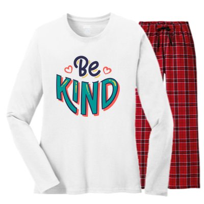 Be Kind Retro Kindness Quote Women's Long Sleeve Flannel Pajama Set 