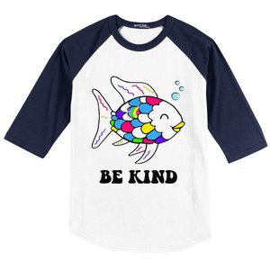 Be Kind Rainbow Fish Teacher Life Teaching Back To School Baseball Sleeve Shirt