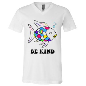 Be Kind Rainbow Fish Teacher Life Teaching Back To School V-Neck T-Shirt