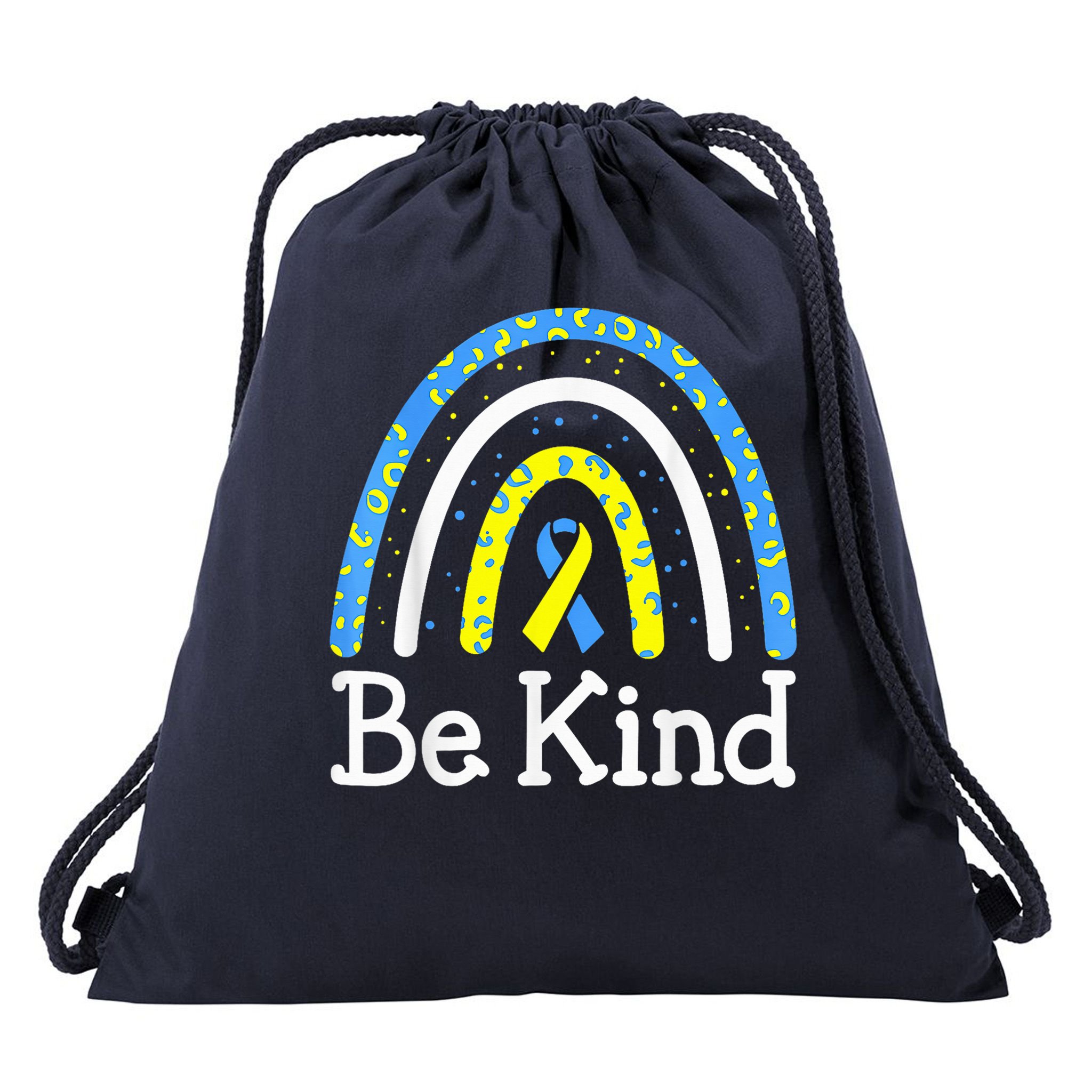 Be Kind Rainbow World Down Syndrome Awareness Day Drawstring Bag