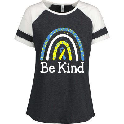 Be Kind Rainbow World Down Syndrome Awareness Day Enza Ladies Jersey Colorblock Tee