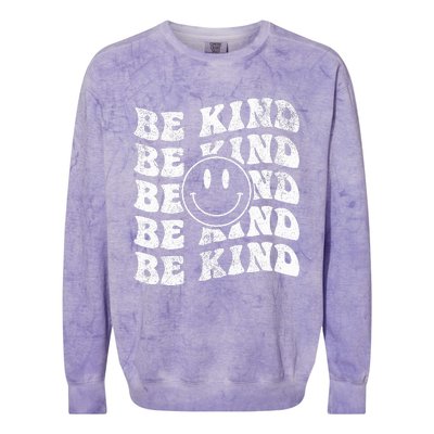 Be Kind Retro Happy Face Vintage Positivity Colorblast Crewneck Sweatshirt