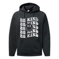 Be Kind Retro Happy Face Vintage Positivity Performance Fleece Hoodie