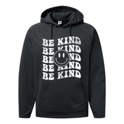 Be Kind Retro Happy Face Vintage Positivity Performance Fleece Hoodie