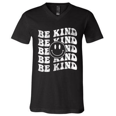 Be Kind Retro Happy Face Vintage Positivity V-Neck T-Shirt