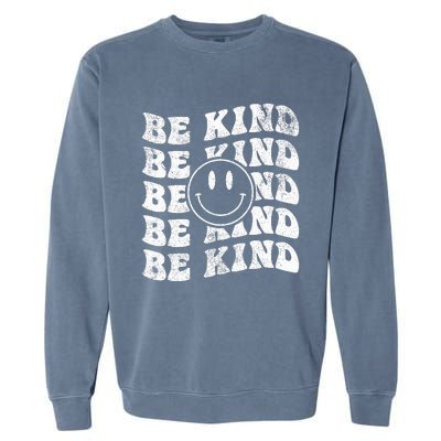 Be Kind Retro Happy Face Vintage Positivity Garment-Dyed Sweatshirt