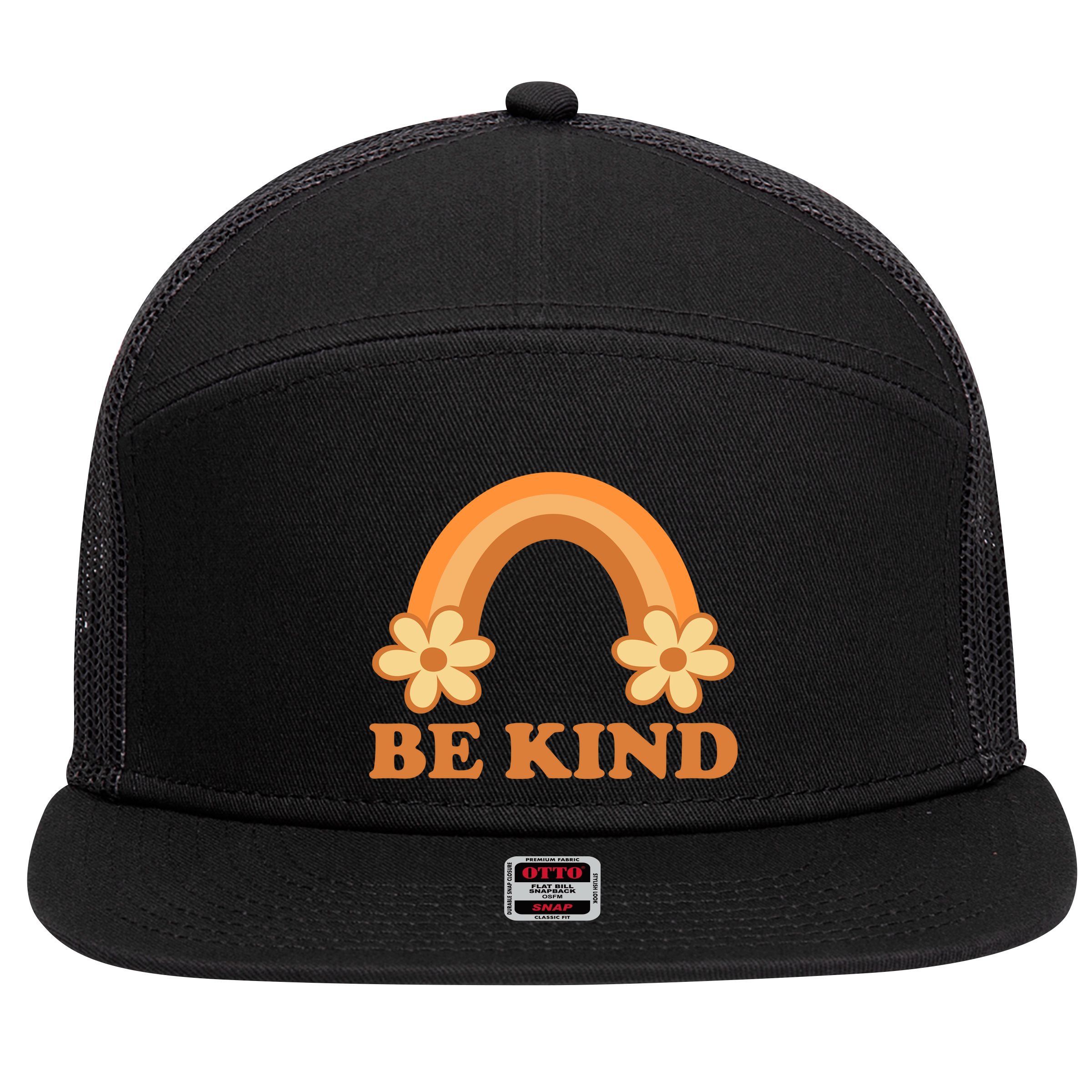 Be Kind Rainbow Retro Sunflower 7 Panel Mesh Trucker Snapback Hat