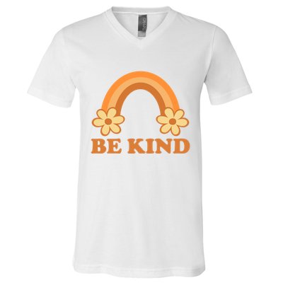 Be Kind Rainbow Retro Sunflower V-Neck T-Shirt