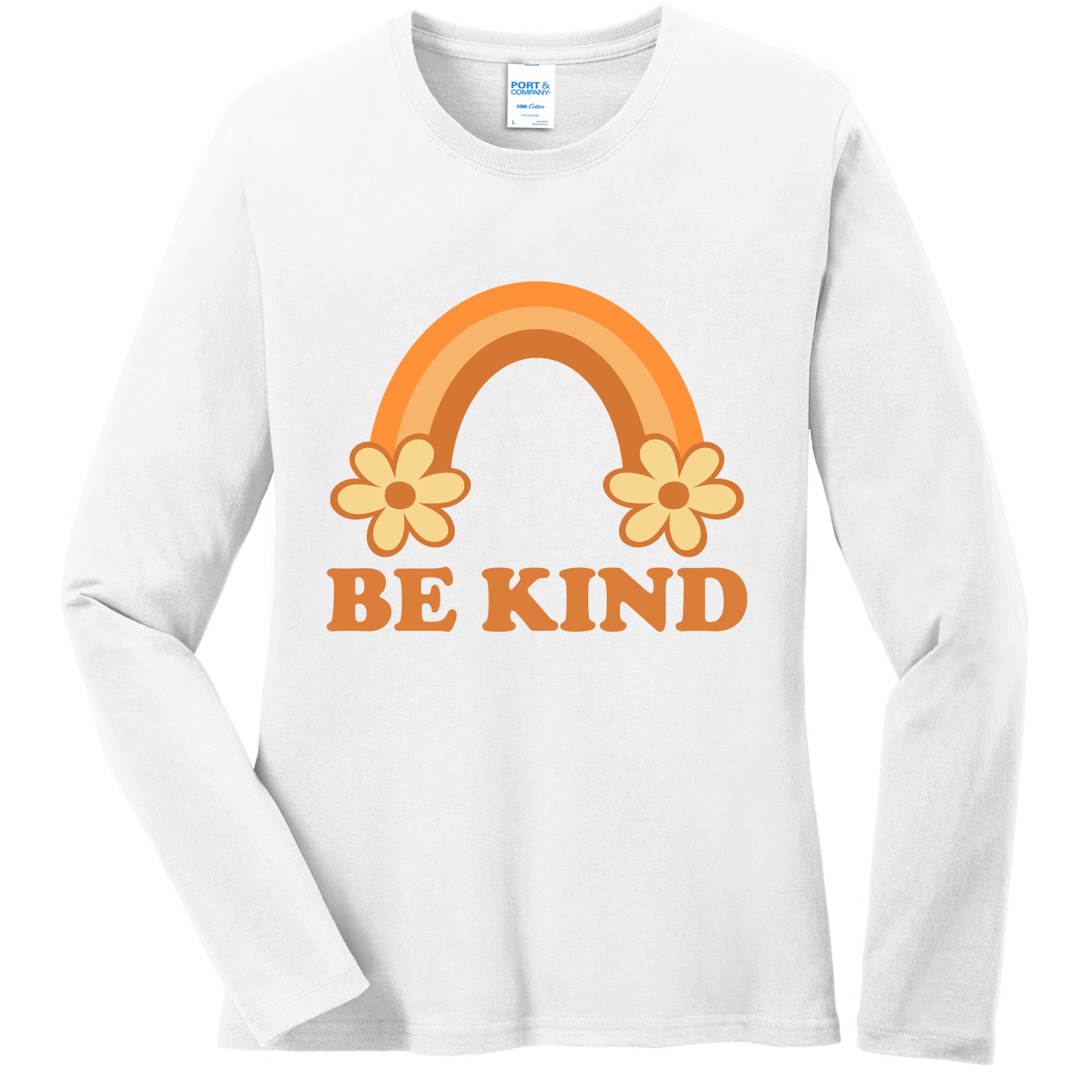 Be Kind Rainbow Retro Sunflower Ladies Long Sleeve Shirt