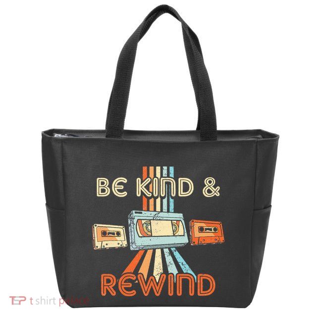 Be Kind & Rewind Vintage 90S Nostalgic 80S Throwback Zip Tote Bag