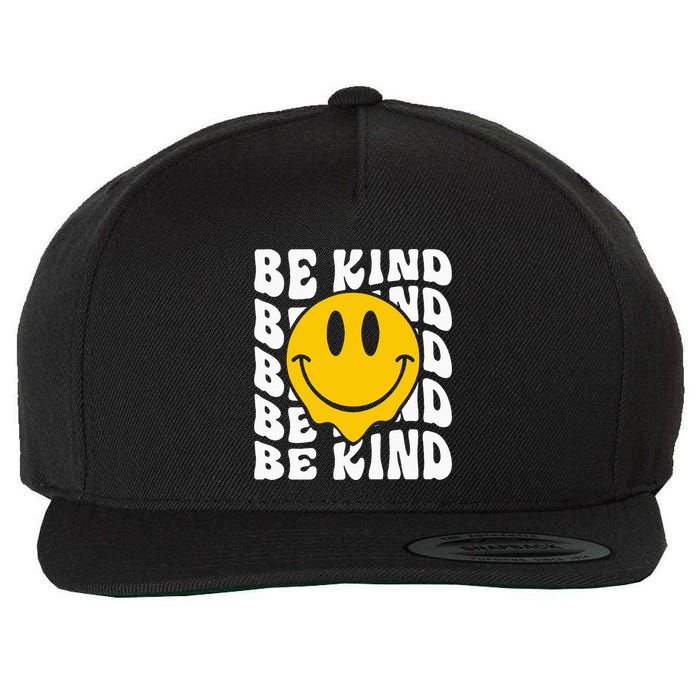 Be Kind Retro Groovy Cute Smile Happy Face Orange Unity Day Wool Snapback Cap
