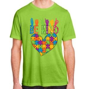 Be Kind Sign Language Heart Puzzle Piece Teachers Asl Autism Meaningful Gift Adult ChromaSoft Performance T-Shirt