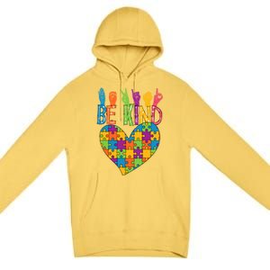 Be Kind Sign Language Heart Puzzle Piece Teachers Asl Autism Meaningful Gift Premium Pullover Hoodie