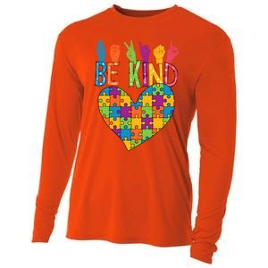 Be Kind Sign Language Heart Puzzle Piece Teachers Asl Autism Meaningful Gift Cooling Performance Long Sleeve Crew