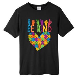 Be Kind Sign Language Heart Puzzle Piece Teachers Asl Autism Meaningful Gift Tall Fusion ChromaSoft Performance T-Shirt