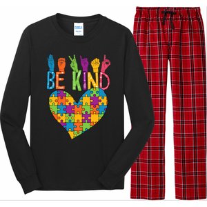 Be Kind Sign Language Heart Puzzle Piece Teachers Asl Autism Meaningful Gift Long Sleeve Pajama Set