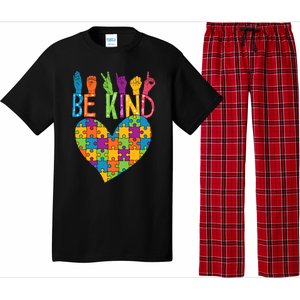 Be Kind Sign Language Heart Puzzle Piece Teachers Asl Autism Meaningful Gift Pajama Set