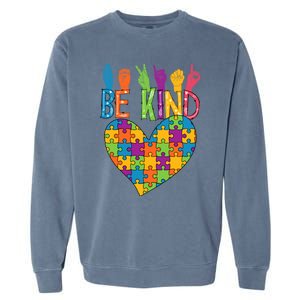 Be Kind Sign Language Heart Puzzle Piece Teachers Asl Autism Meaningful Gift Garment-Dyed Sweatshirt