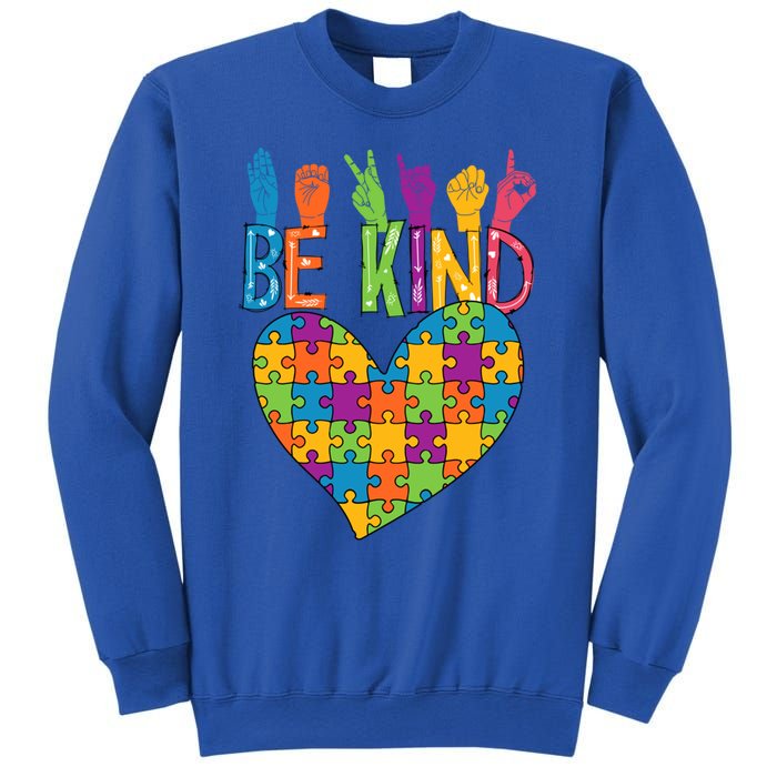 Be Kind Sign Language Heart Puzzle Piece Teachers Asl Autism Meaningful Gift Sweatshirt