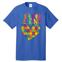 Be Kind Sign Language Heart Puzzle Piece Teachers Asl Autism Meaningful Gift Tall T-Shirt