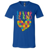 Be Kind Sign Language Heart Puzzle Piece Teachers Asl Autism Meaningful Gift V-Neck T-Shirt