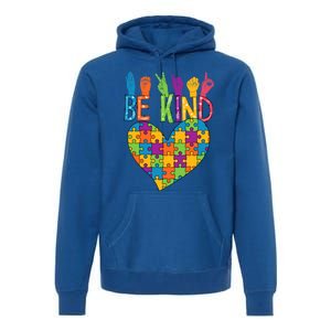 Be Kind Sign Language Heart Puzzle Piece Teachers Asl Autism Meaningful Gift Premium Hoodie