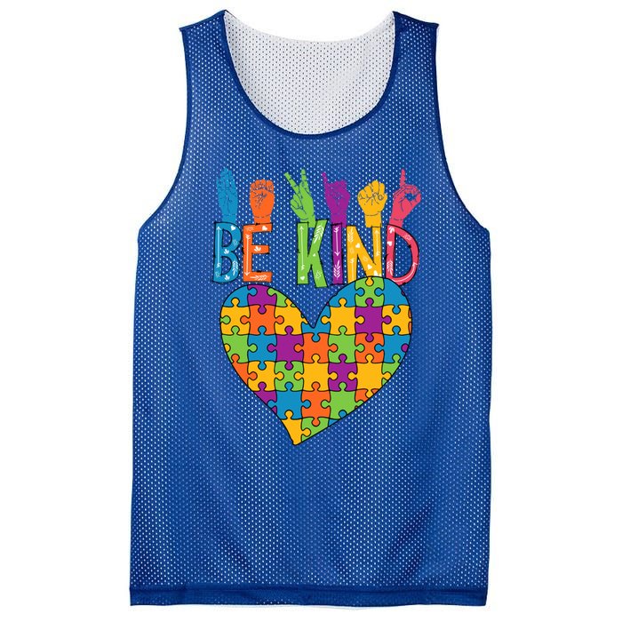 Be Kind Sign Language Heart Puzzle Piece Teachers Asl Autism Meaningful Gift Mesh Reversible Basketball Jersey Tank