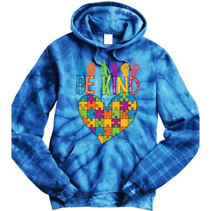 Be Kind Sign Language Heart Puzzle Piece Teachers Asl Autism Meaningful Gift Tie Dye Hoodie