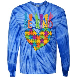 Be Kind Sign Language Heart Puzzle Piece Teachers Asl Autism Meaningful Gift Tie-Dye Long Sleeve Shirt