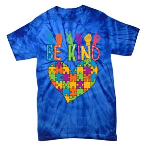 Be Kind Sign Language Heart Puzzle Piece Teachers Asl Autism Meaningful Gift Tie-Dye T-Shirt