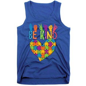 Be Kind Sign Language Heart Puzzle Piece Teachers Asl Autism Meaningful Gift Tank Top