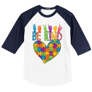 Be Kind Sign Language Heart Puzzle Piece Teachers Asl Autism Meaningful Gift Baseball Sleeve Shirt