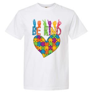 Be Kind Sign Language Heart Puzzle Piece Teachers Asl Autism Meaningful Gift Garment-Dyed Heavyweight T-Shirt