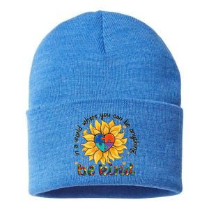 Be Kind Sunflower Autism Mom Dad Wo kid Autism Awareness Sustainable Knit Beanie