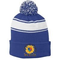 Be Kind Sunflower Autism Mom Dad Wo kid Autism Awareness Stripe Pom Pom Beanie