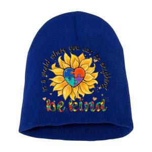 Be Kind Sunflower Autism Mom Dad Wo kid Autism Awareness Short Acrylic Beanie