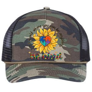 Be Kind Sunflower Autism Mom Dad Wo kid Autism Awareness Retro Rope Trucker Hat Cap