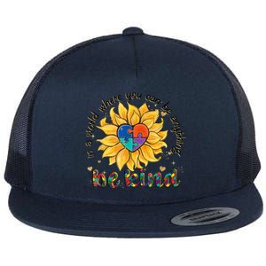 Be Kind Sunflower Autism Mom Dad Wo kid Autism Awareness Flat Bill Trucker Hat