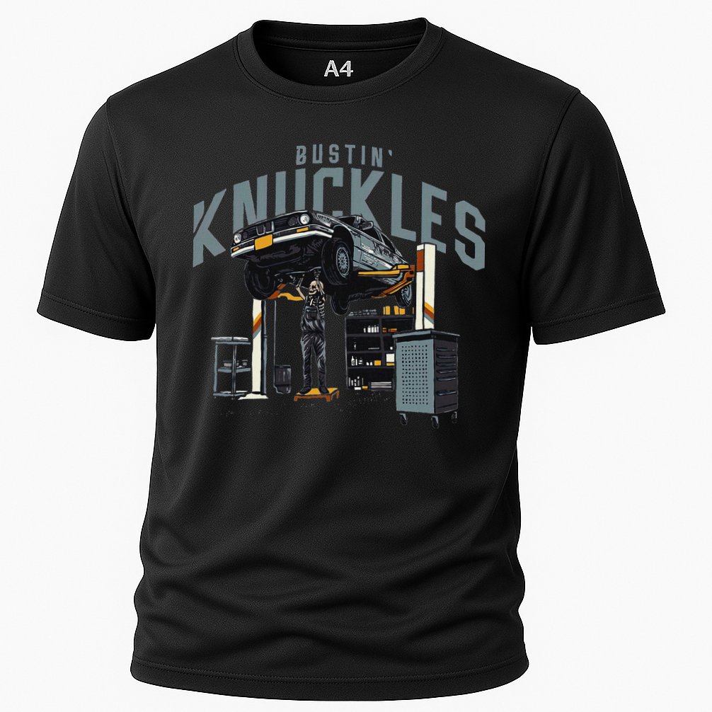 Bustin Knuckles Skeleton Auto Mechanic Humor Performance Shirt