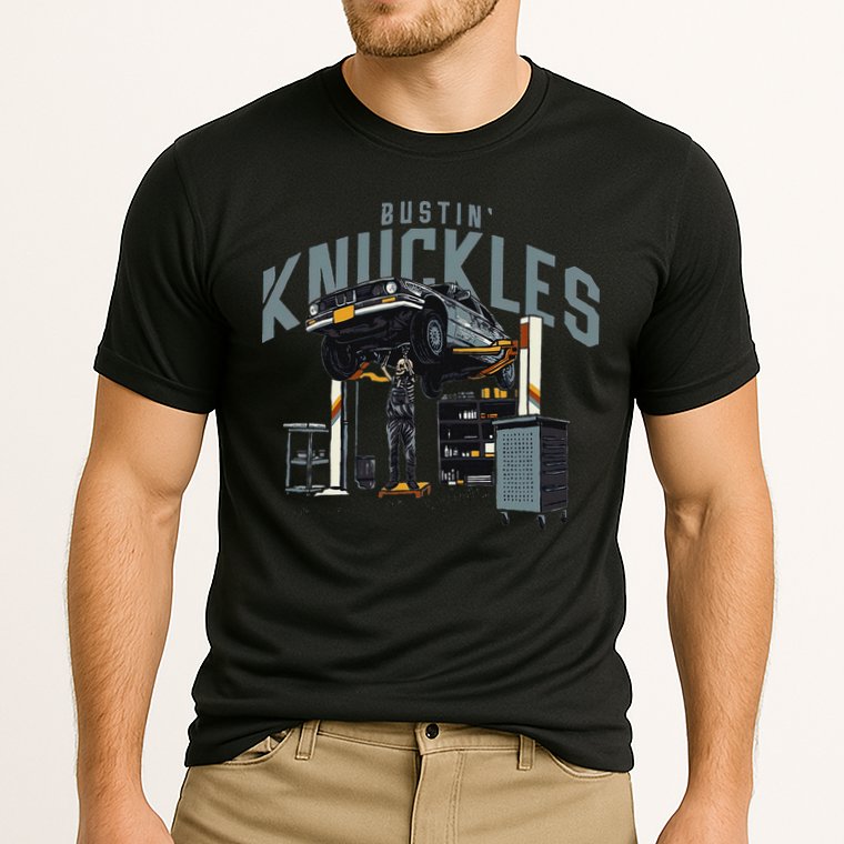 Bustin Knuckles Skeleton Auto Mechanic Humor Performance Shirt