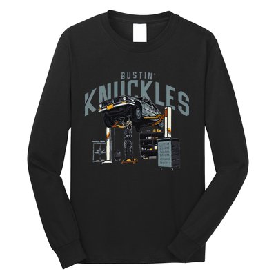 Bustin Knuckles Skeleton Auto Mechanic Humor Long Sleeve Shirt