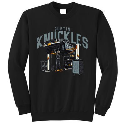 Bustin Knuckles Skeleton Auto Mechanic Humor Sweatshirt