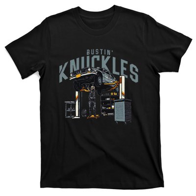 Bustin Knuckles Skeleton Auto Mechanic Humor T-Shirt