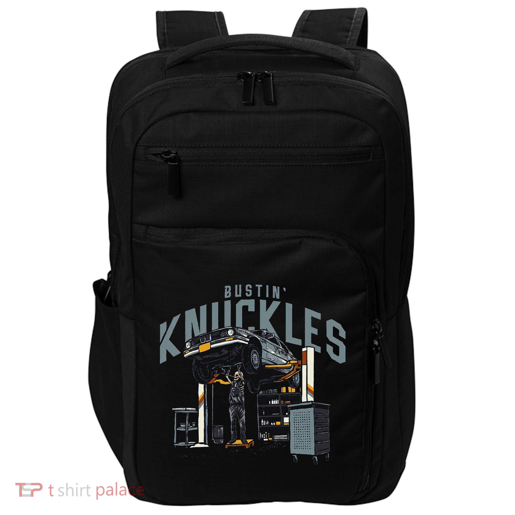 Bustin Knuckles Skeleton Auto Mechanic Humor Impact Tech Backpack