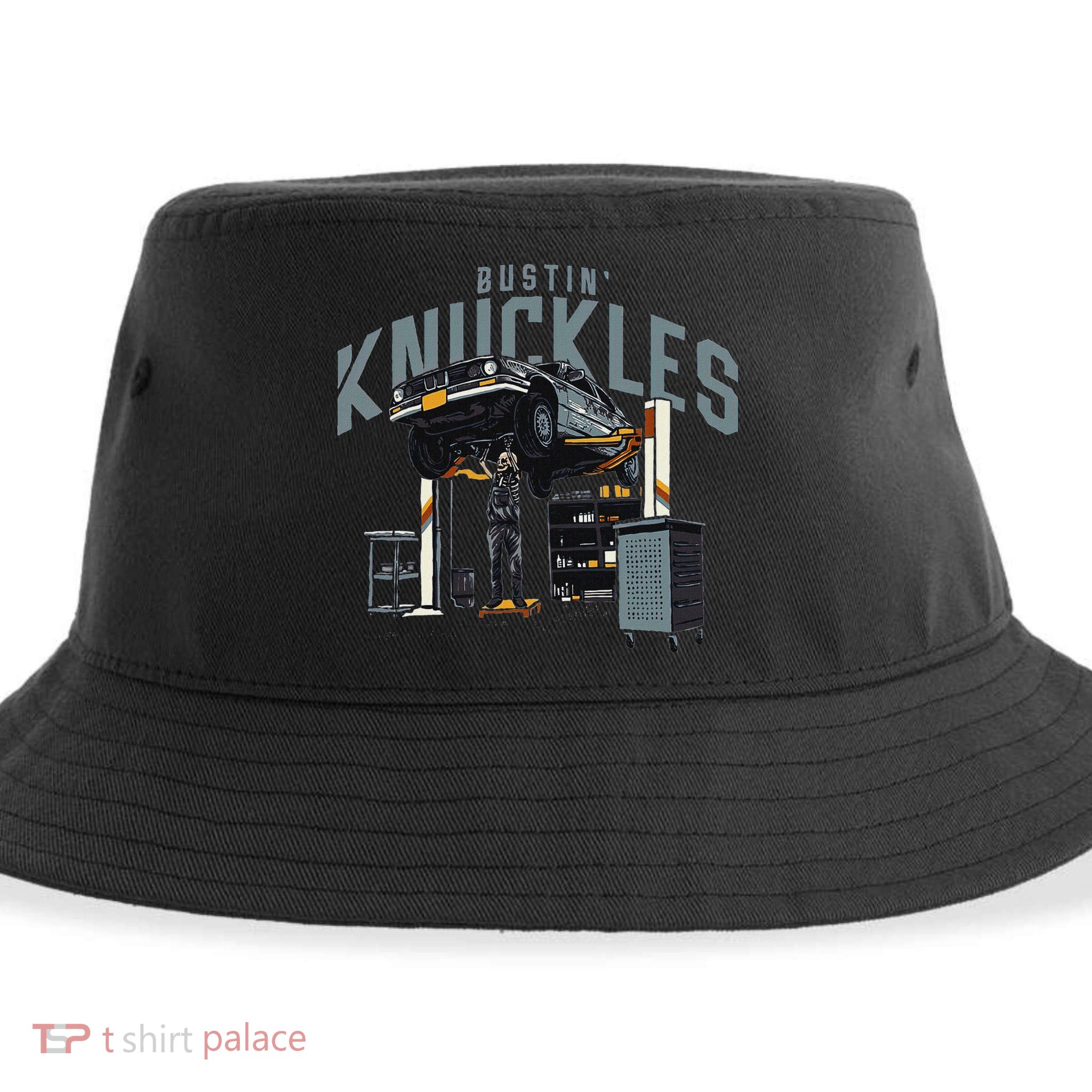 Bustin Knuckles Skeleton Auto Mechanic Humor Sustainable Bucket Hat