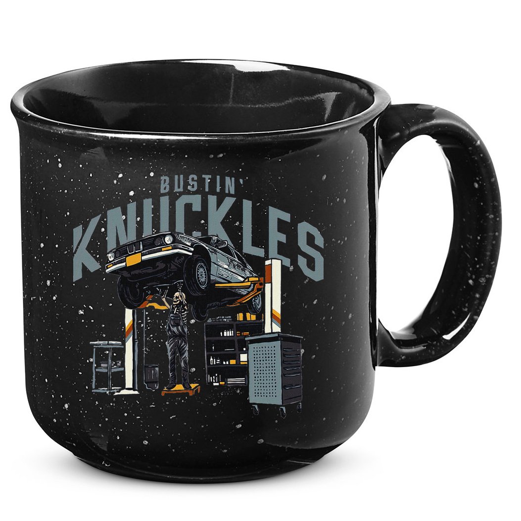 Bustin Knuckles Skeleton Auto Mechanic Humor 15oz Campfire Ceramic Mug