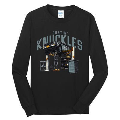 Bustin Knuckles Skeleton Auto Mechanic Humor Tall Long Sleeve T-Shirt